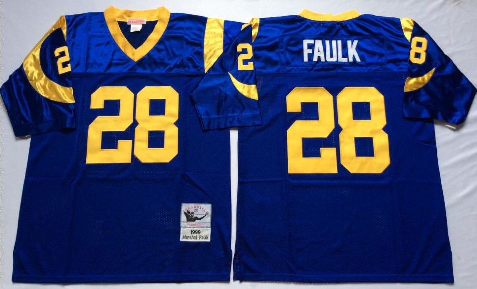 Men NFL Los Angeles Rams #28 Faulk blue Mitchell Ness jerseys